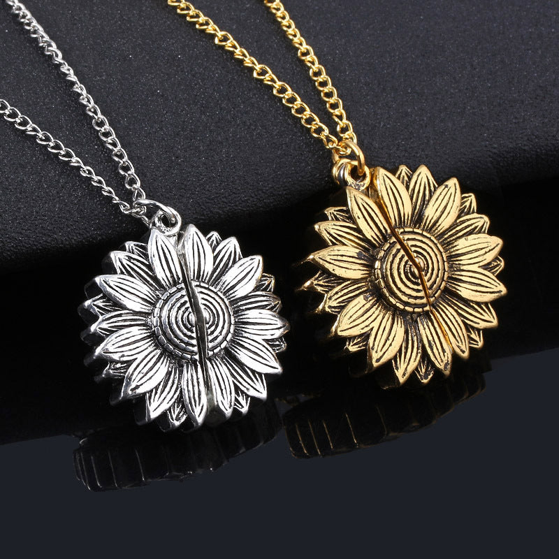 Sunflower necklace open pendant lettering YOUARE MY SUNSHINE