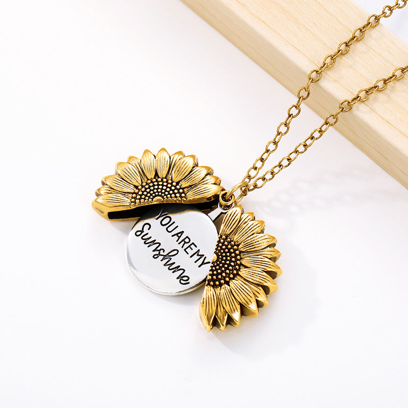 Sunflower necklace open pendant lettering YOUARE MY SUNSHINE