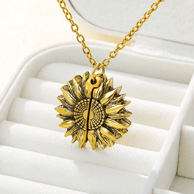 Sunflower necklace open pendant lettering YOUARE MY SUNSHINE