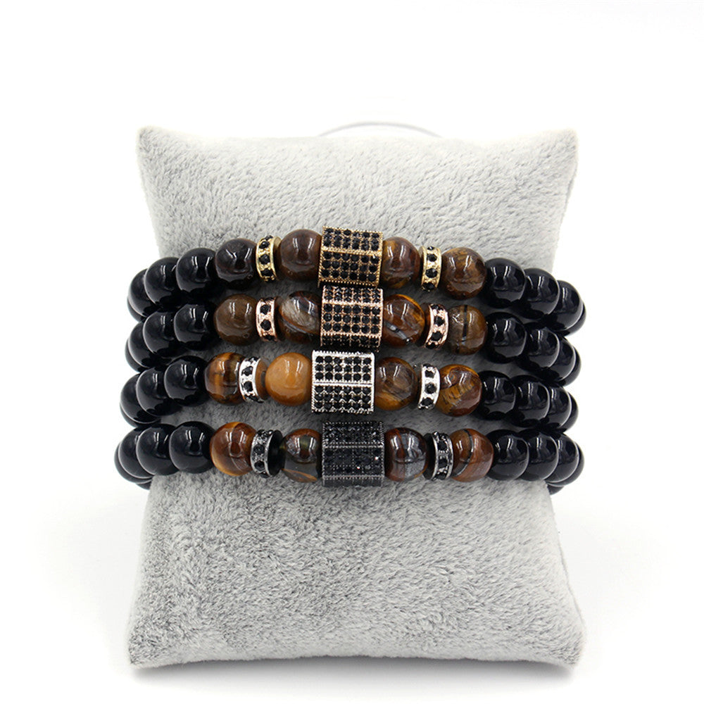 Explosion hot sale black diamond tiger eye micro-encrusted wheel bead spacer bracelet bracelet bracelet male