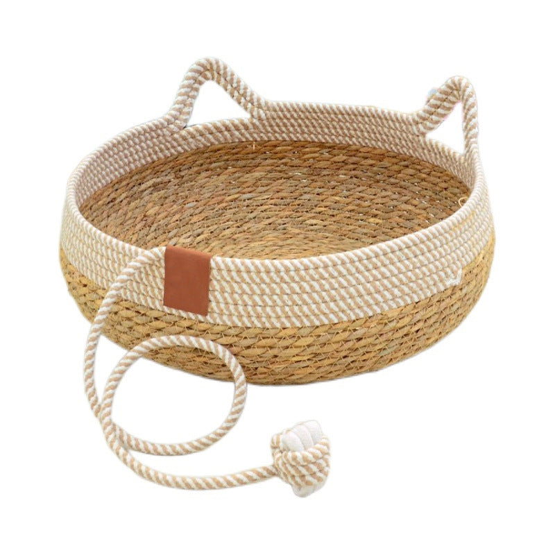 Universal straw woven winter warm cat bed