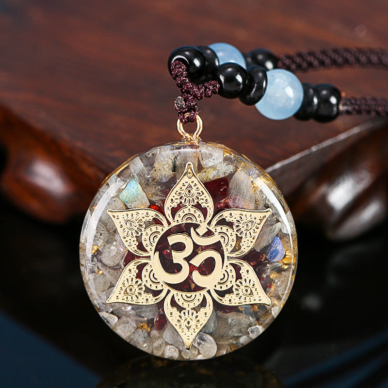New Natural Stone 3D Lotus Pendant Necklace