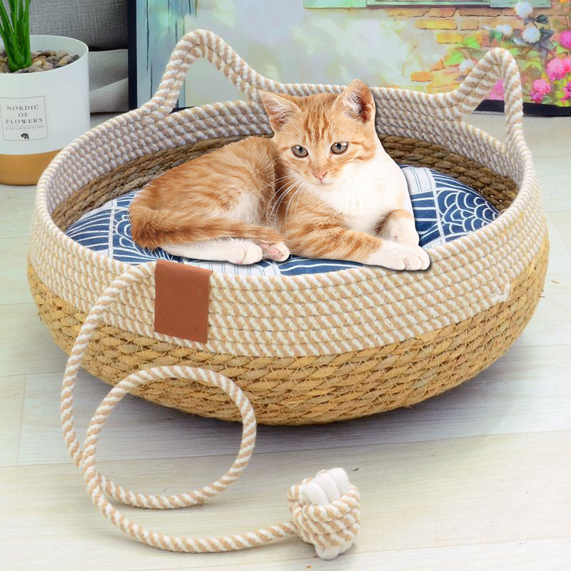 Universal straw woven winter warm cat bed