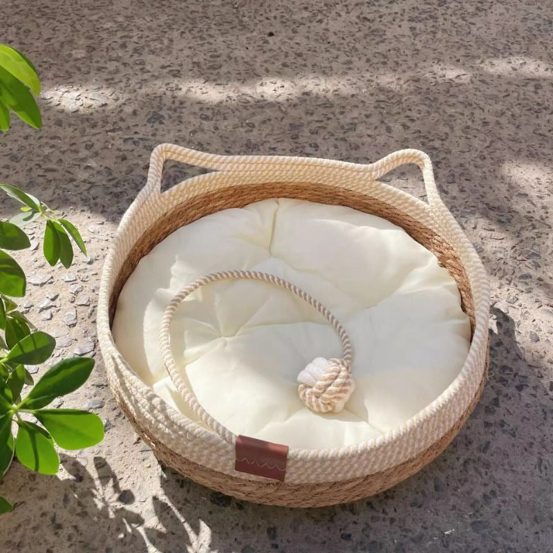 Universal straw woven winter warm cat bed