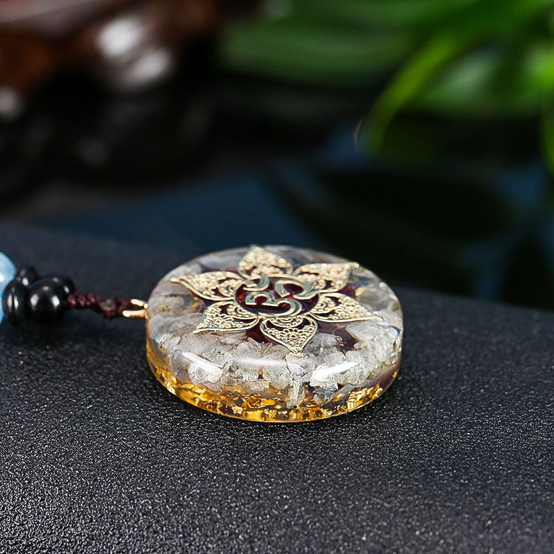 New Natural Stone 3D Lotus Pendant Necklace