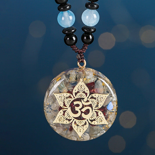 New Natural Stone 3D Lotus Pendant Necklace