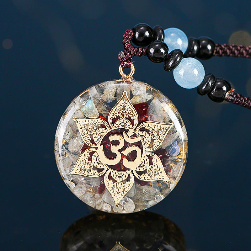 New Natural Stone 3D Lotus Pendant Necklace