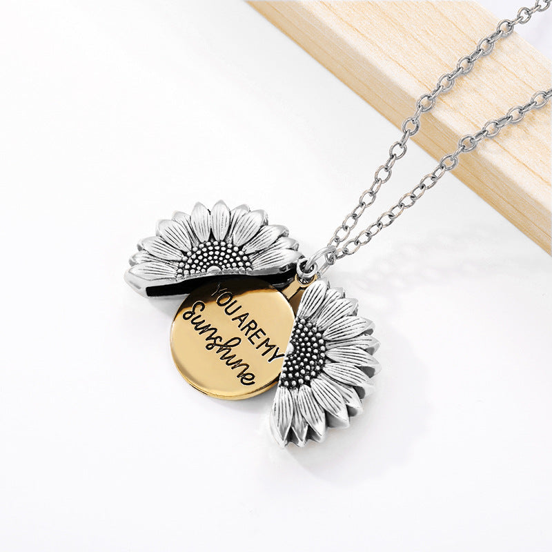 Sunflower necklace open pendant lettering YOUARE MY SUNSHINE