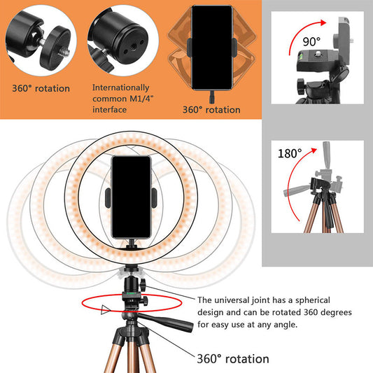 10 Inch Selfie Ring Light 130cm Tripod Stand Makeup Live Phone Stand With Remote Control