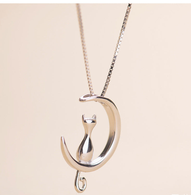 Fashion Cute Animal Cat Moon Pendant Necklace