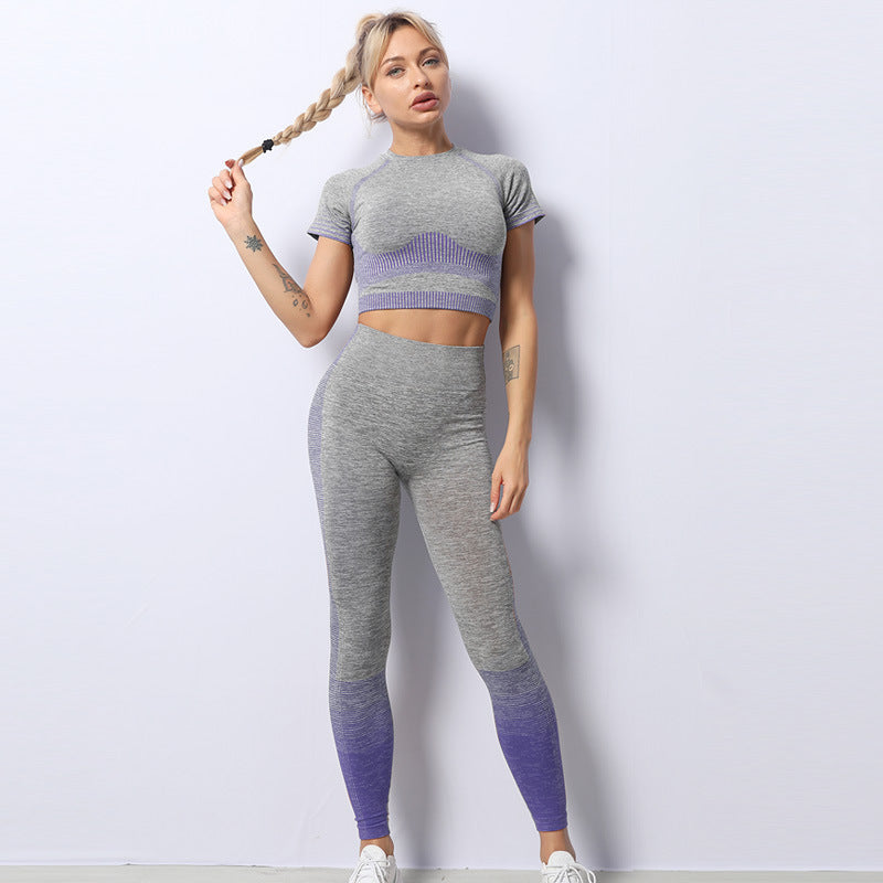 Short-sleeved hip-lifting elastic fitness sports yoga clothing