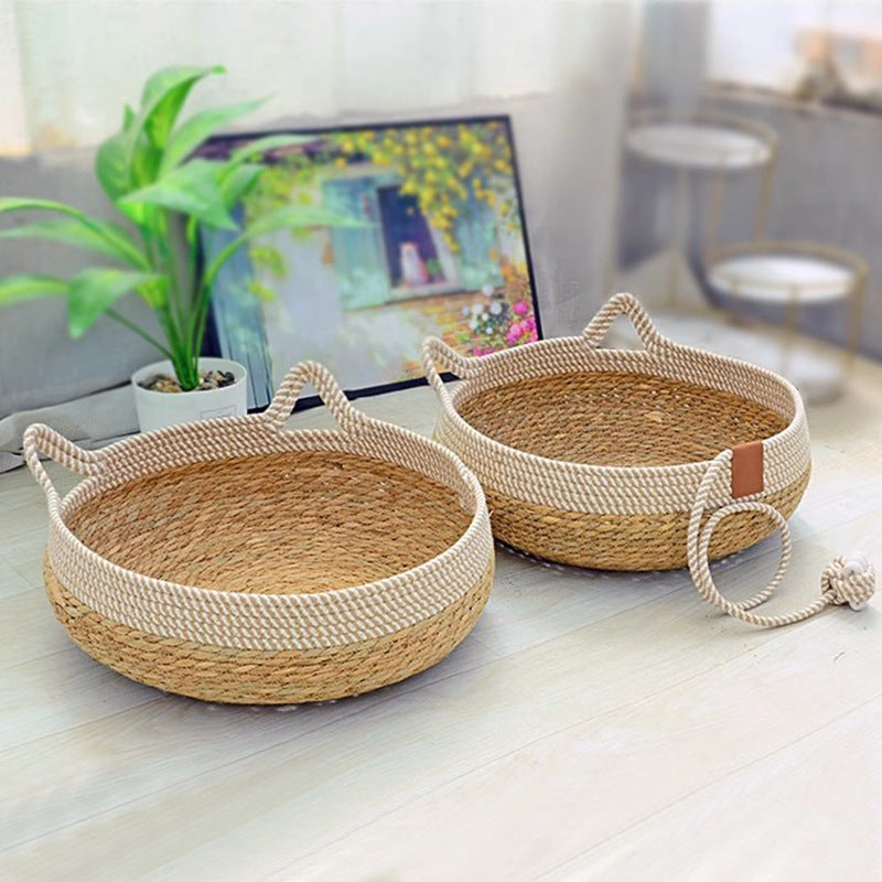 Universal straw woven winter warm cat bed