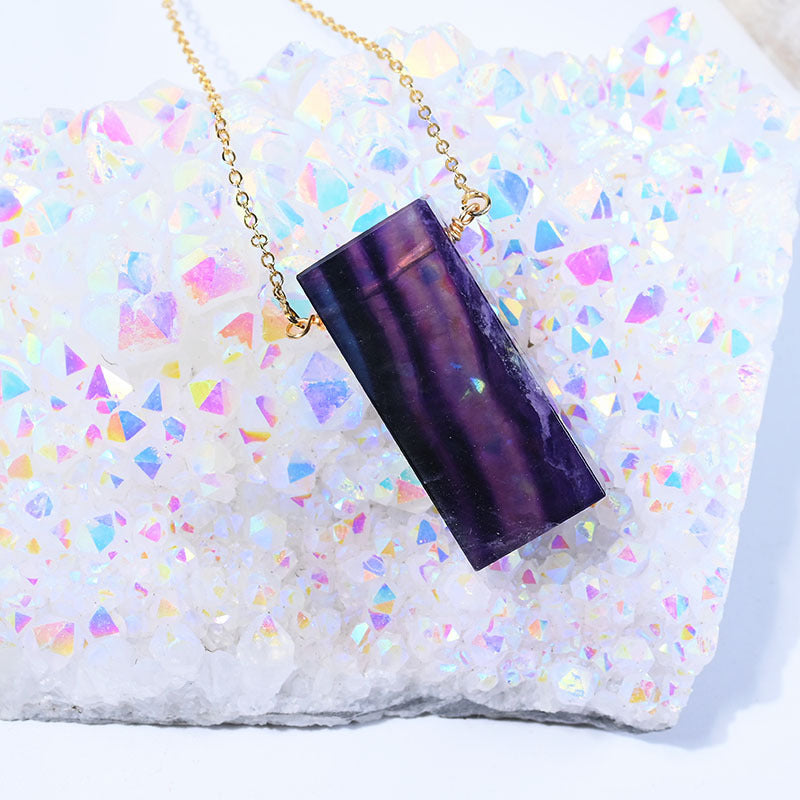 Natural colorful fluorite winding necklace rectangular pendant